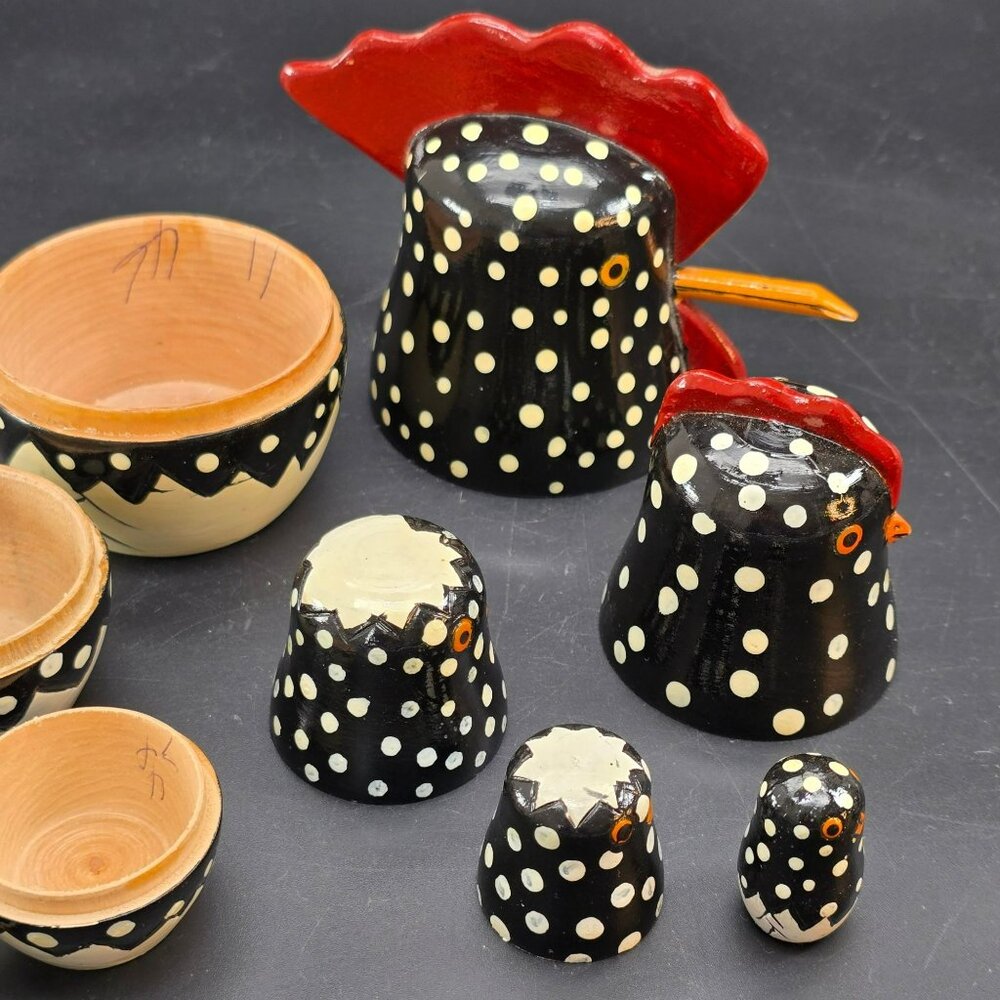 Polka Dot Wooden Chicken Nesting Dolls Set By Authentic Models 5" CR2031 - Picture 10 of 13
